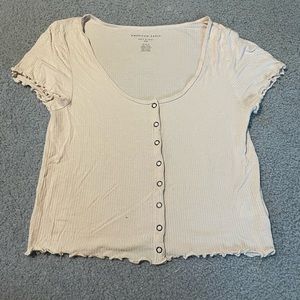 American Eagle Soft and Sexy Ribbed Baby Tee Button Up Medium White